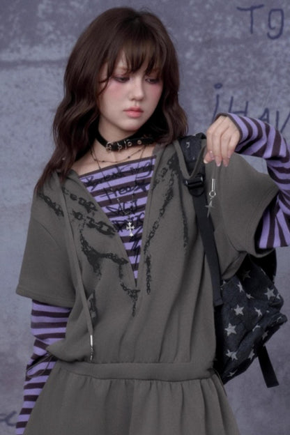 Purple Spirit Fake Two Hooded Dress