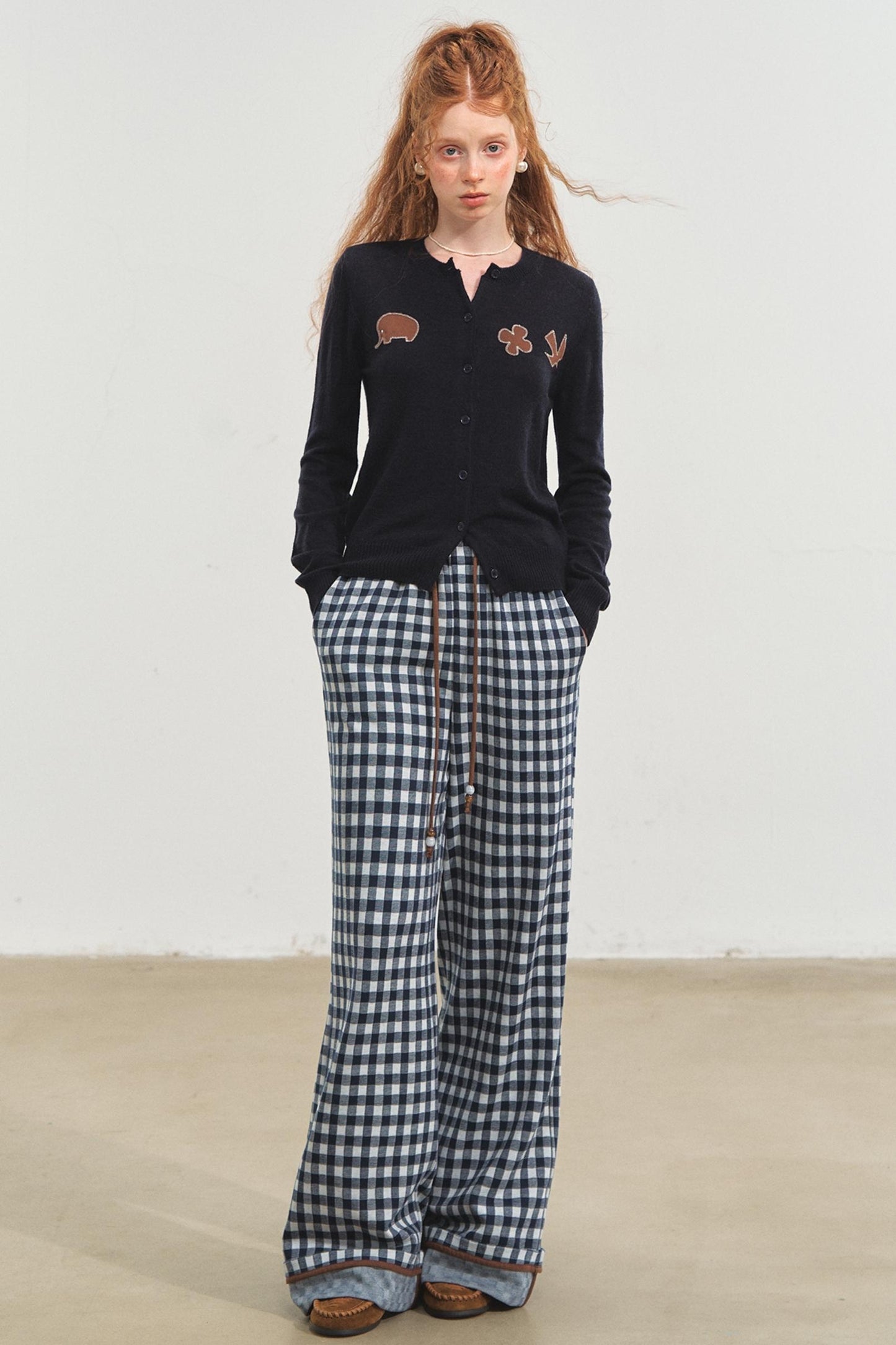 Checkerboard Wide-Leg Trousers