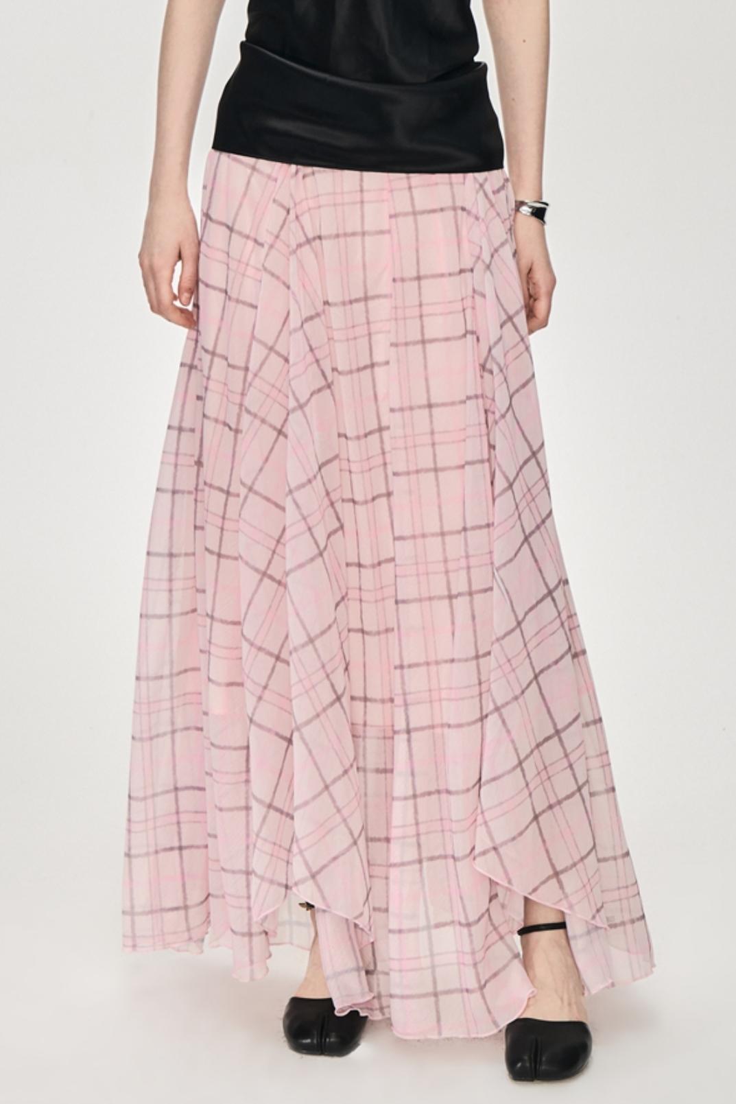 Irregular Pink Plaid Skirt