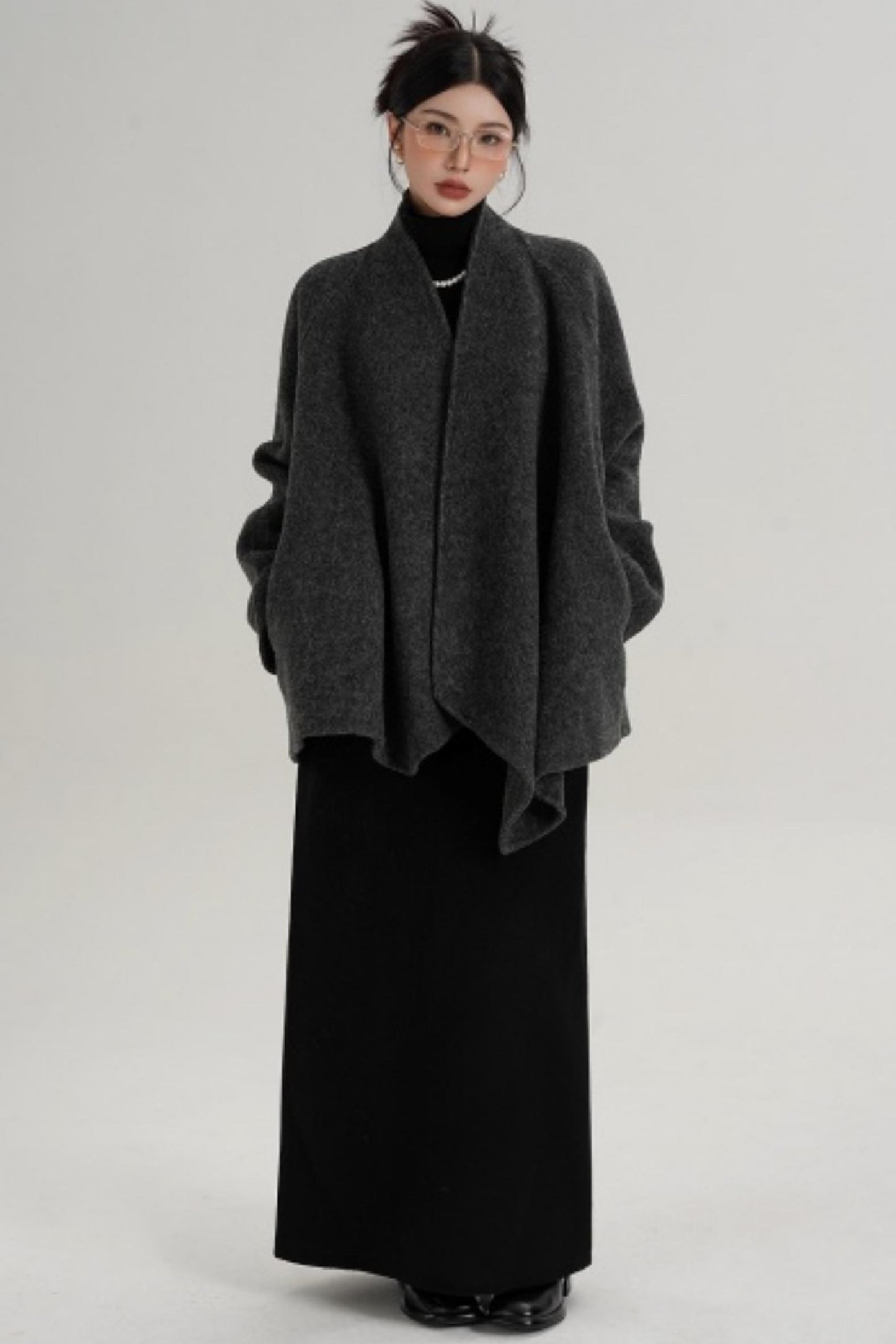 Elegant Lace-Up Woolen Coat