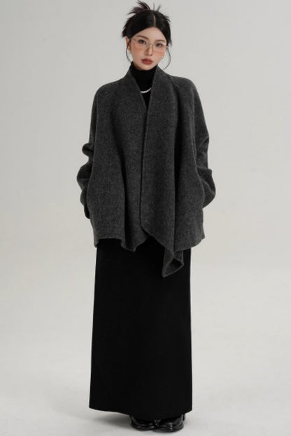 Elegant Lace-Up Woolen Coat