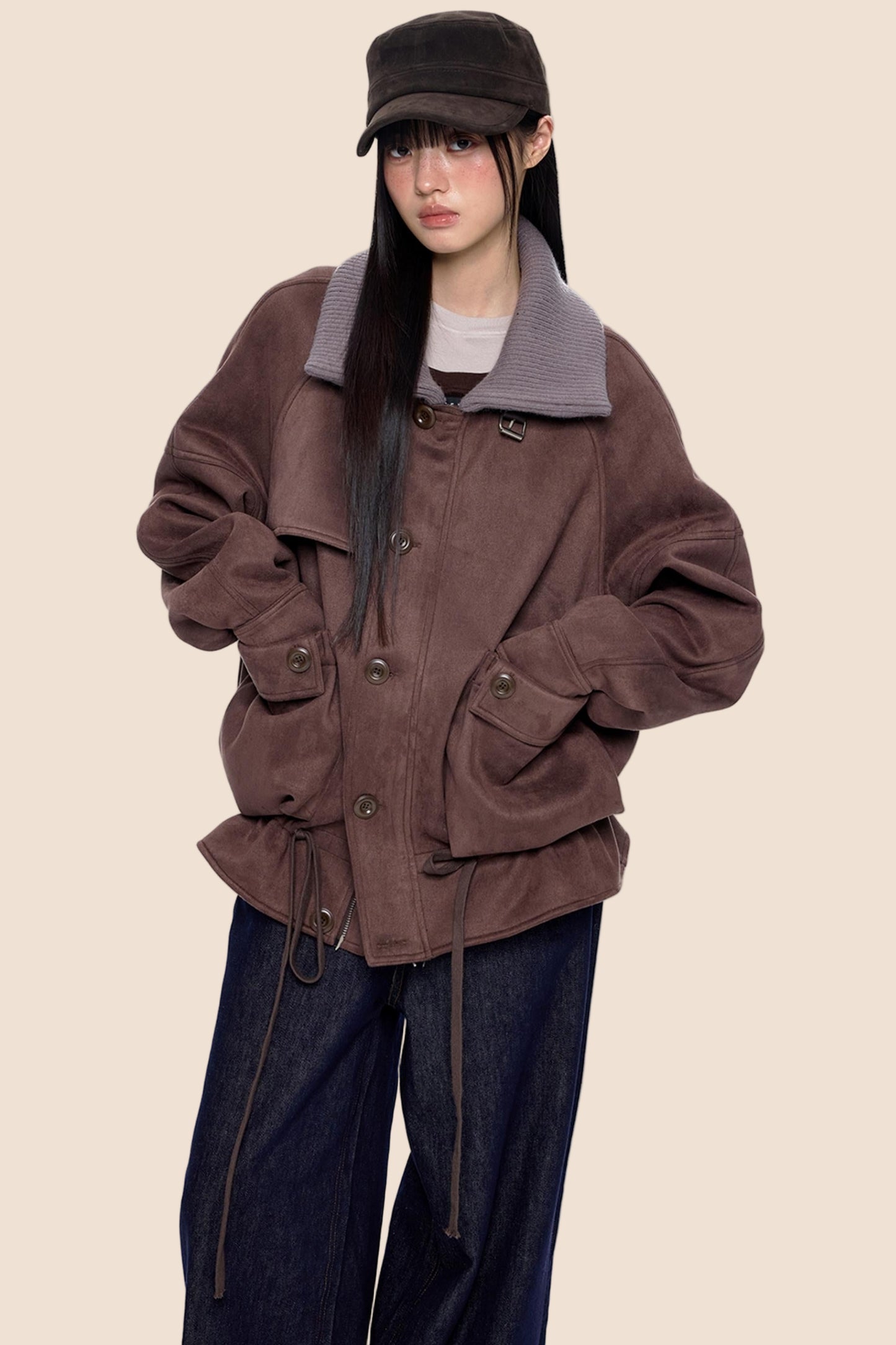 Knit Panel Suede Pocket Jacket