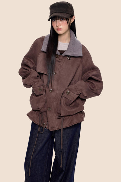 Knit Panel Suede Pocket Jacket