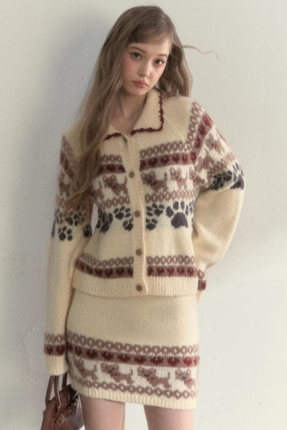 Vintage Knit College Style Sweater Set-Up