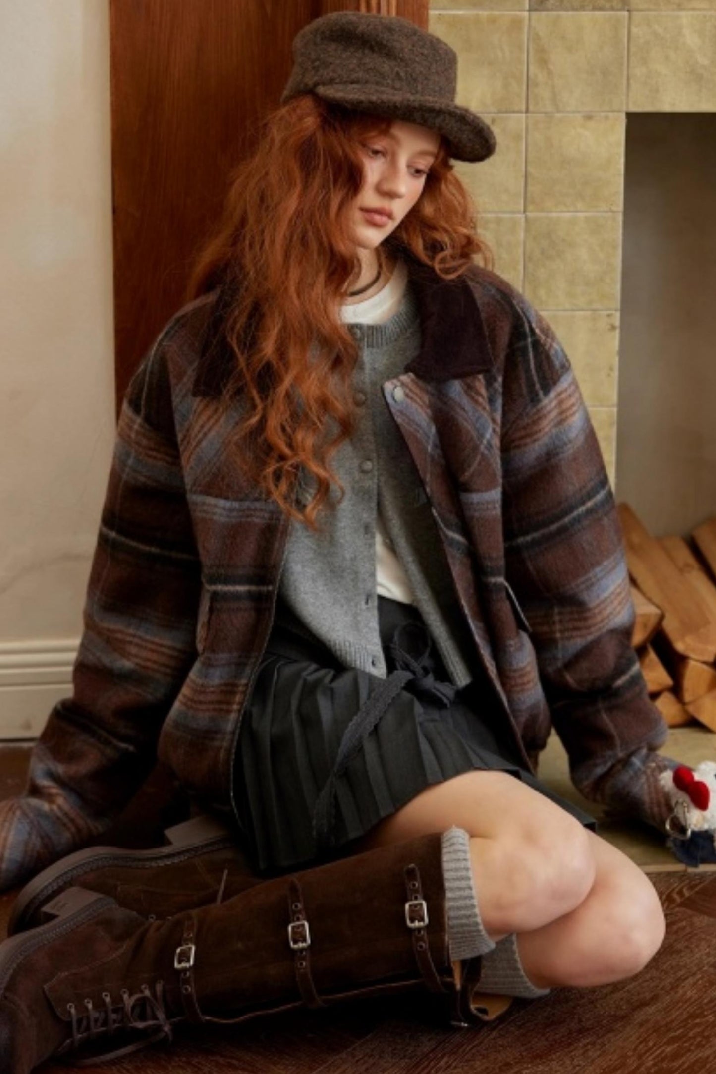 Retro Plaid Lapel Woolen Jacket