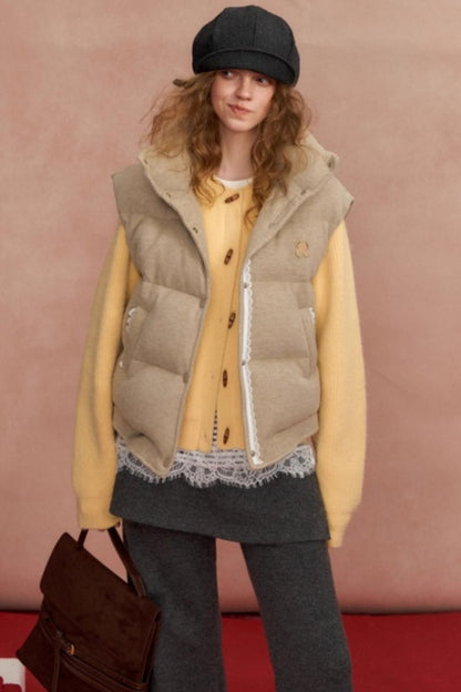 Lace Patchwork Stand Collar Puffer Vest