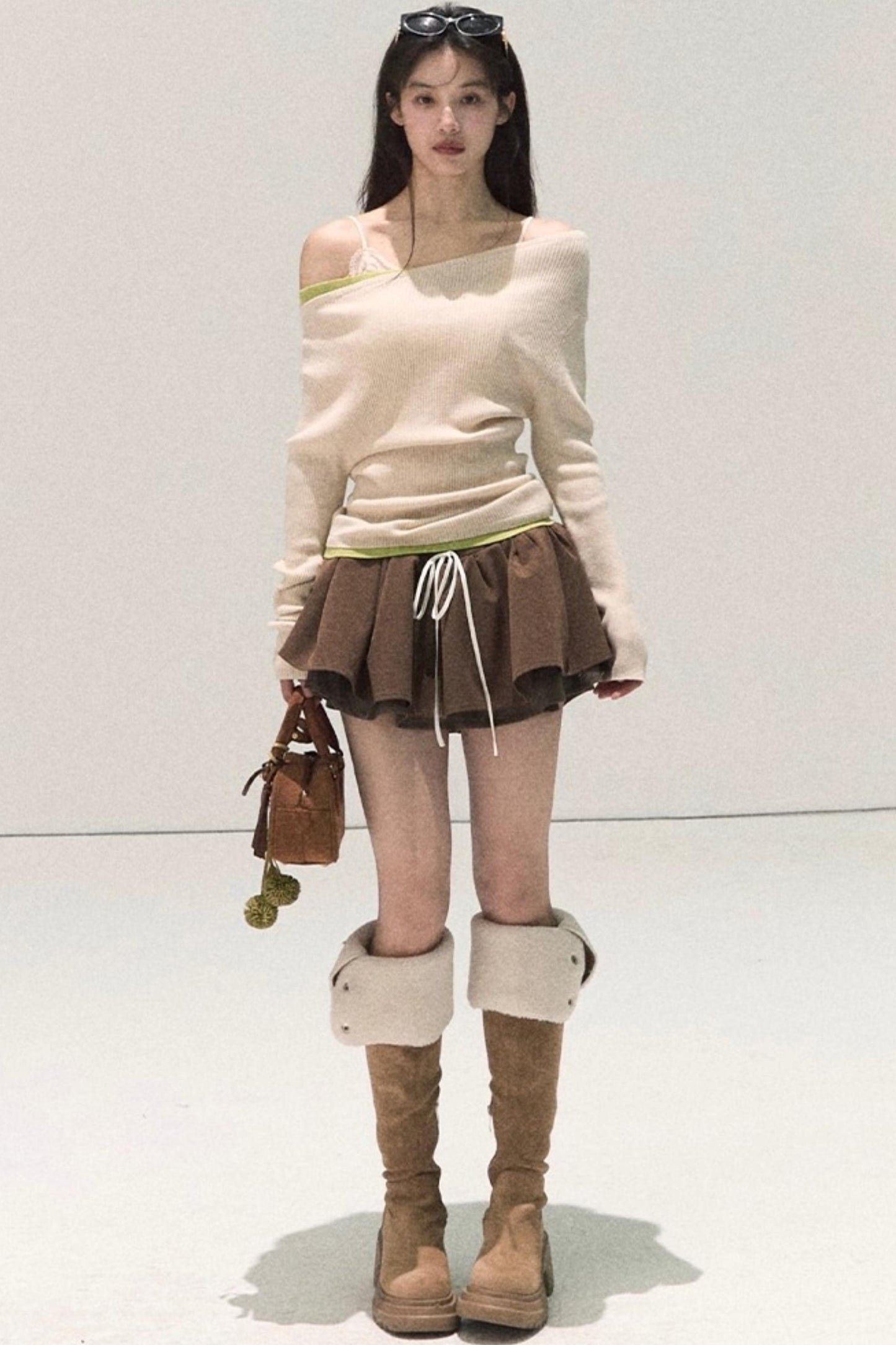 Wool Off-Shoulder Knit Top