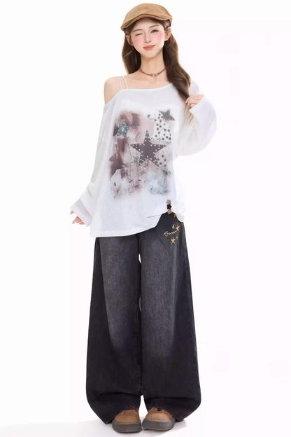 Retro Star Embroidery Jeans