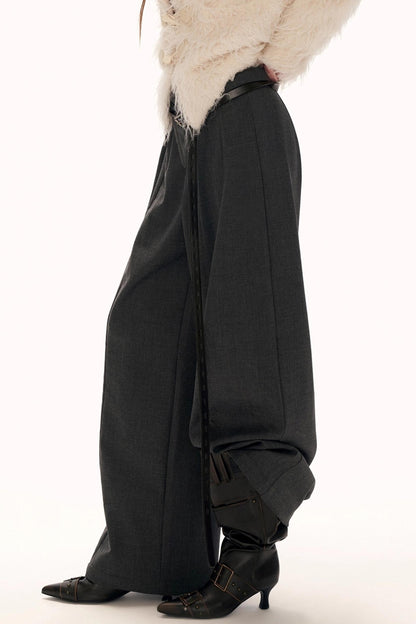 Gray Fleece Wide-Leg Pants