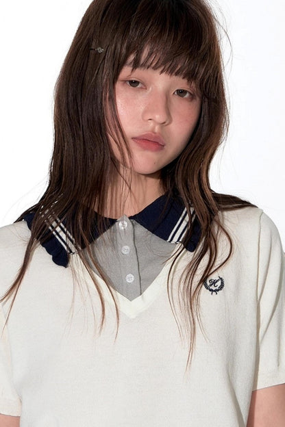 Preppy V-Neck Knit Top