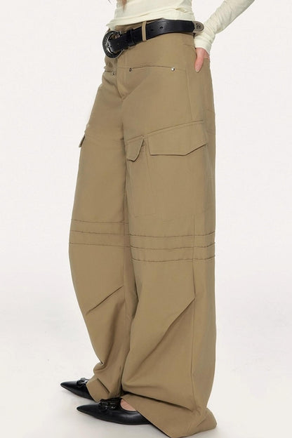 High-Waisted Solid Color Wide-Leg Trousers