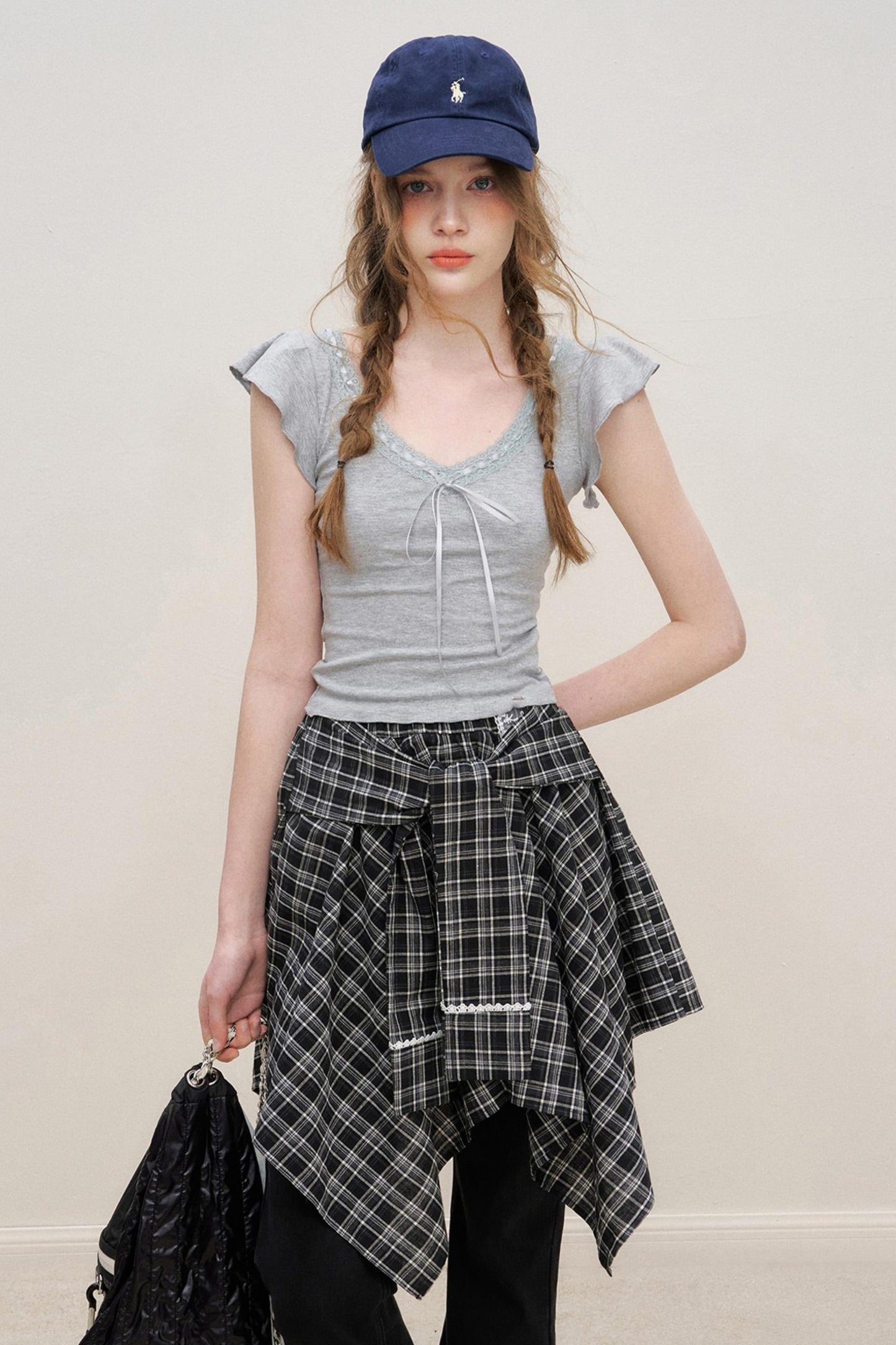 Asymmetrical Checkered Top- Skirt