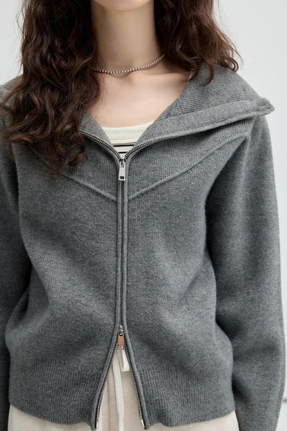 Grey Lapel Knit Cardigan Outer