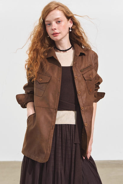 Multi-Pocket Casual Suede Jacket