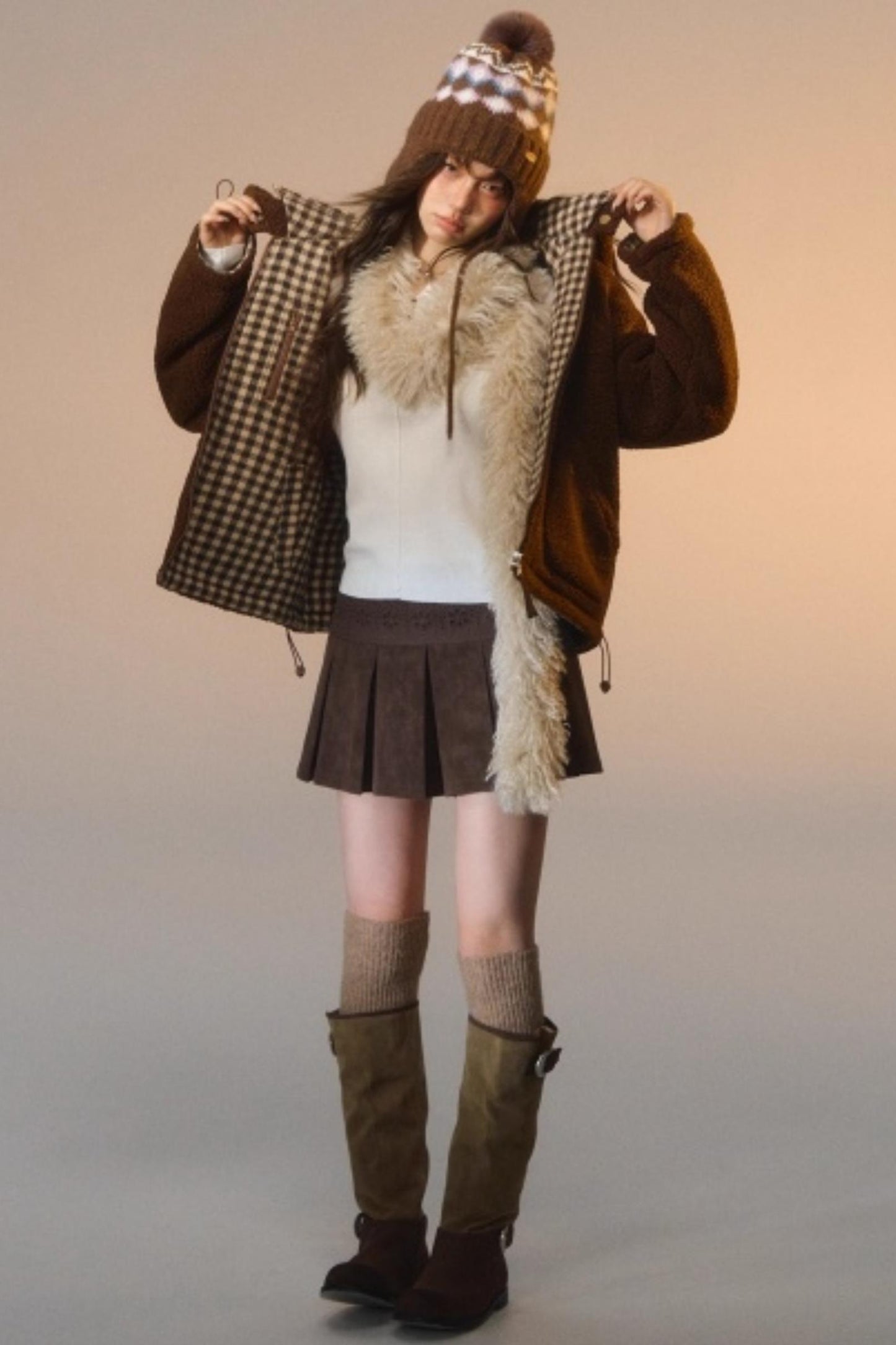 Reversible Plaid Patchwork Fleece Jacket