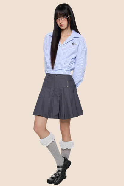 Striped Diamond Waist Lapel Shirt