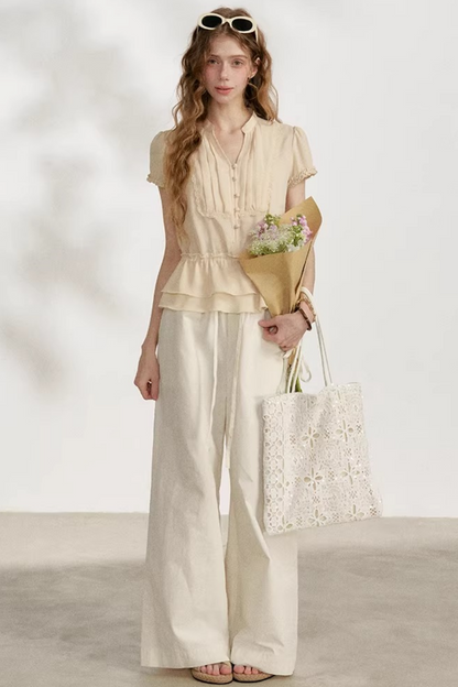 Lace Trim Chiffon Blouse
