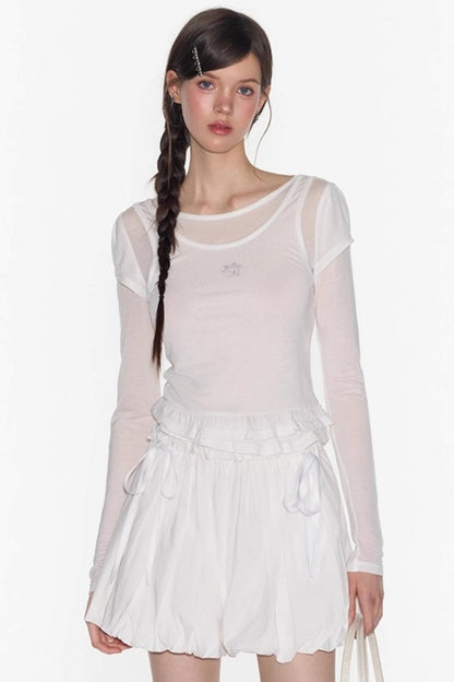 Ruffle Tencel Long-sleeved Top Set-Up