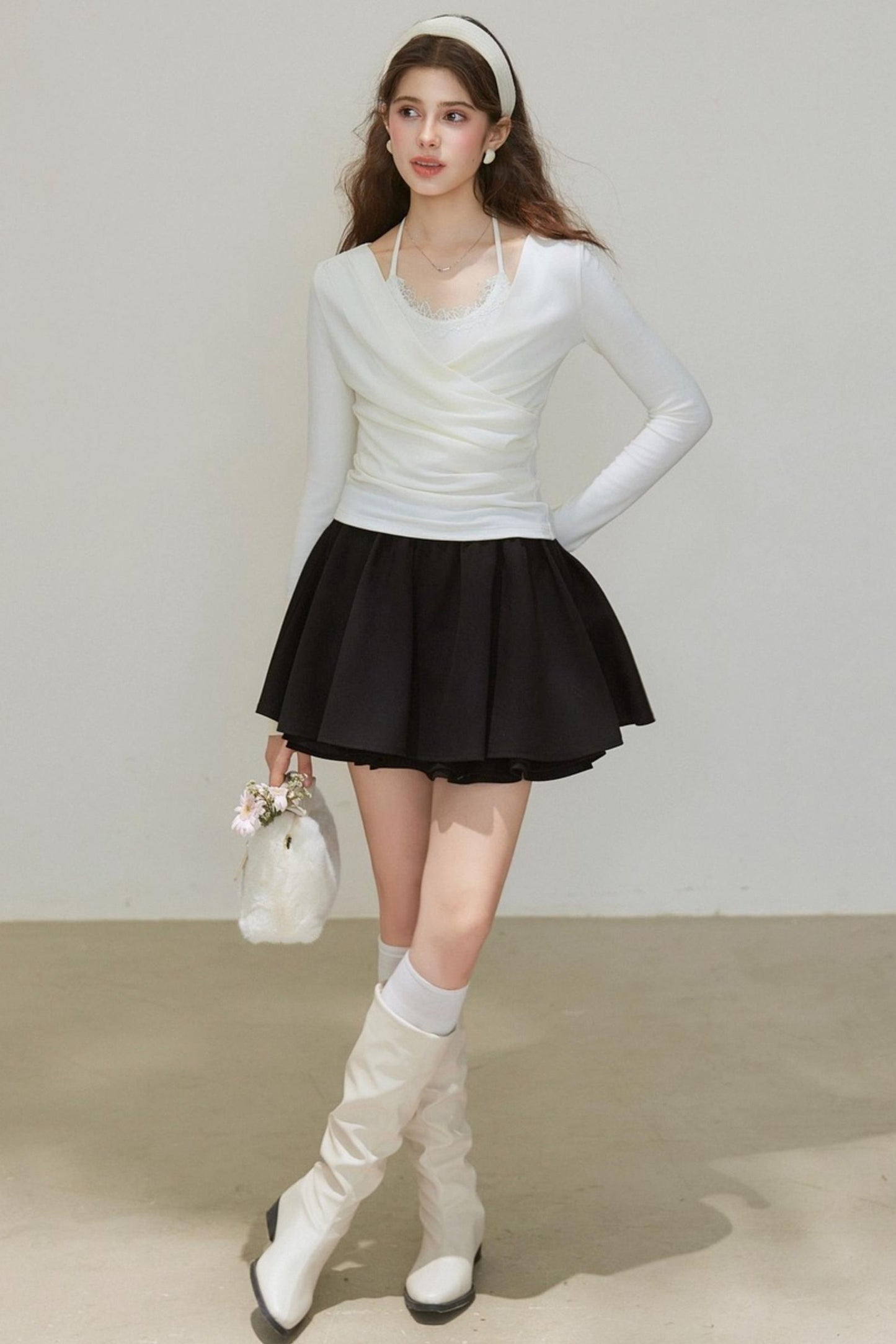 Ruffled Pleated A-Line Skirt