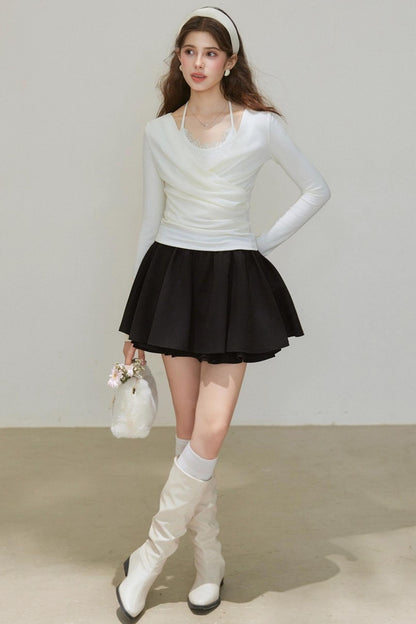 Ruffled Pleated A-Line Skirt