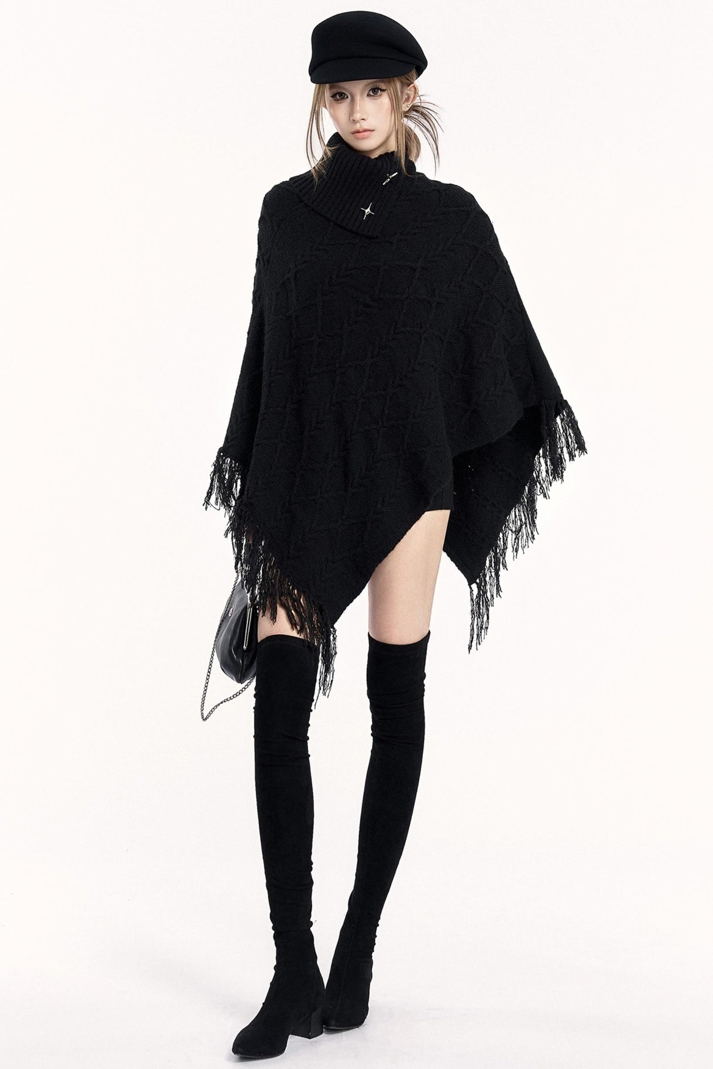 Vintage Knit Turtleneck Cape Cardigan