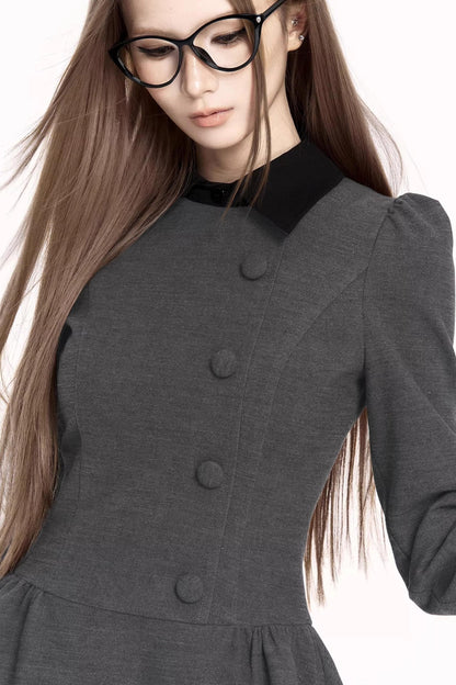 French Retro Color-Blocking Dress