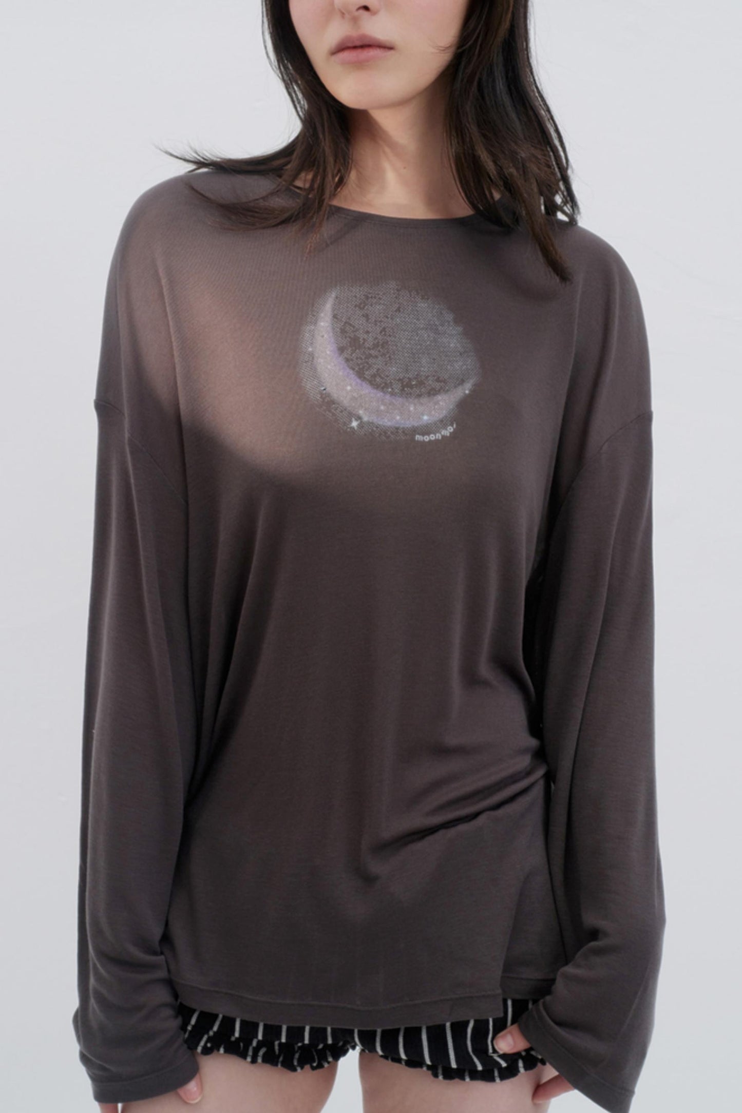 Moon Print Wool Blend Long Sleeves Top