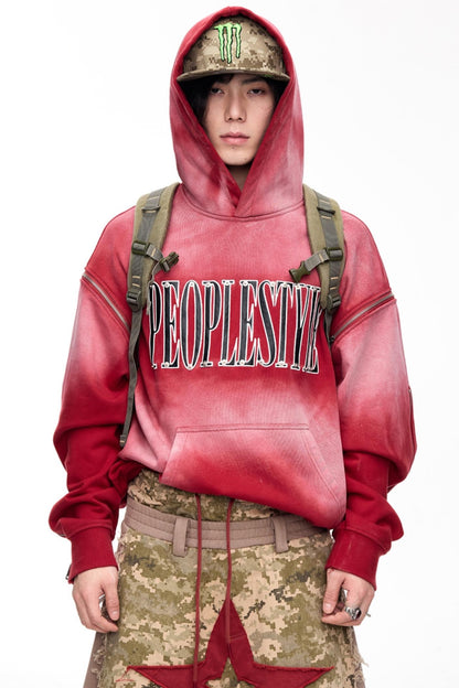 Distressed Red Hooded Sweatshirt