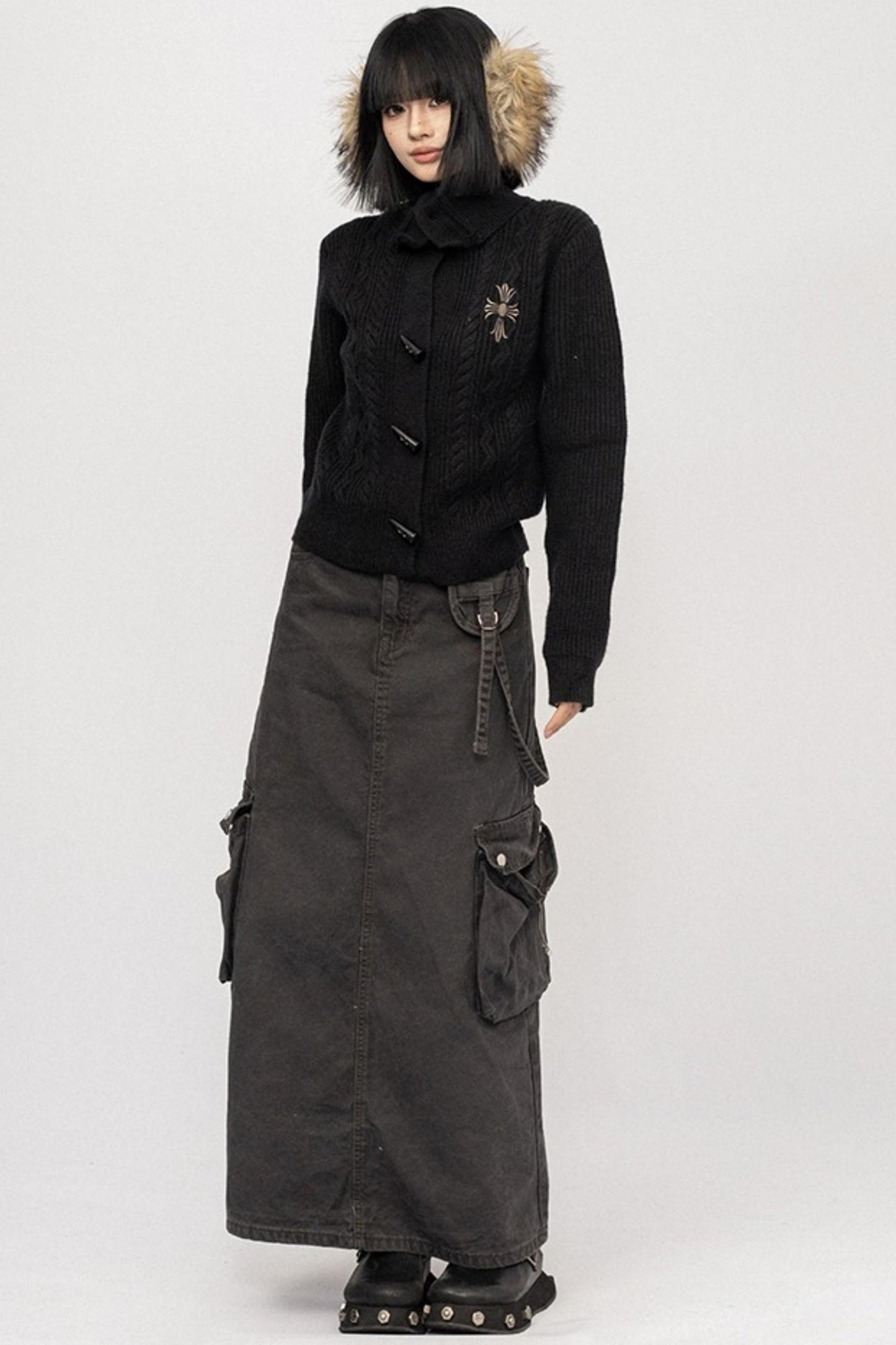 American Vintage Black Short Twist Knit Cardigan