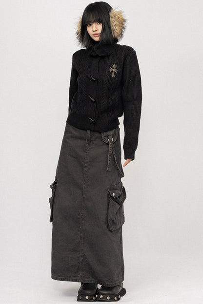 American Vintage Black Short Twist Knit Cardigan