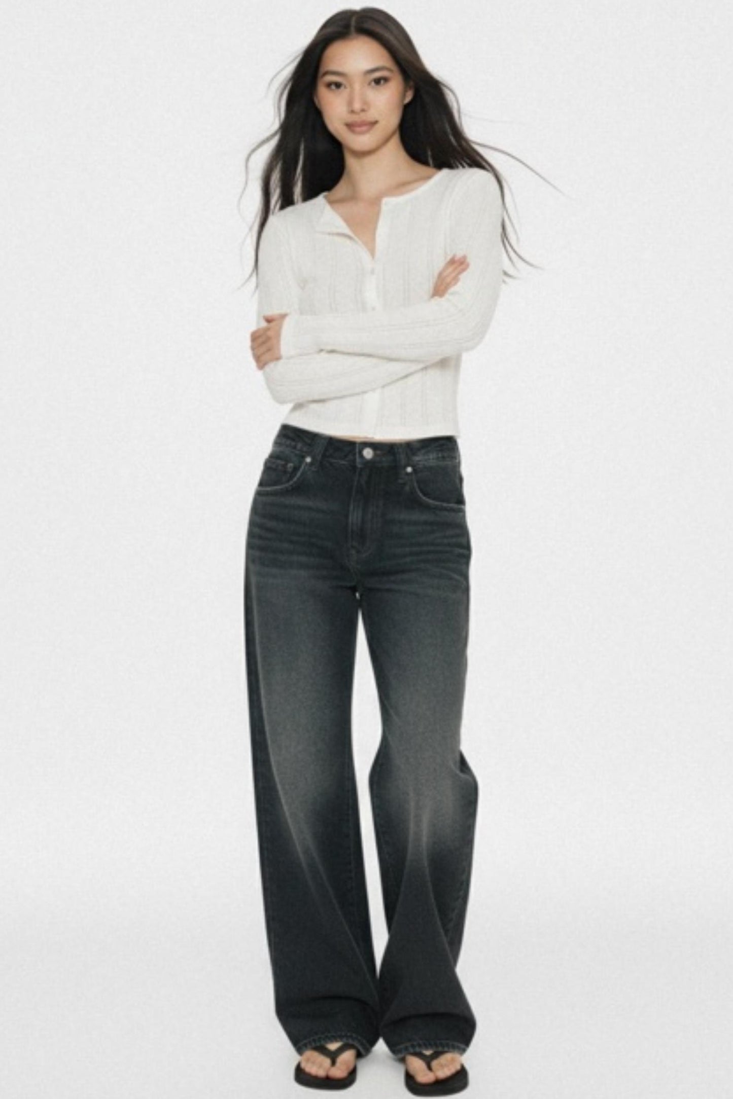 Retro Dark Blue Wide-Leg Jeans