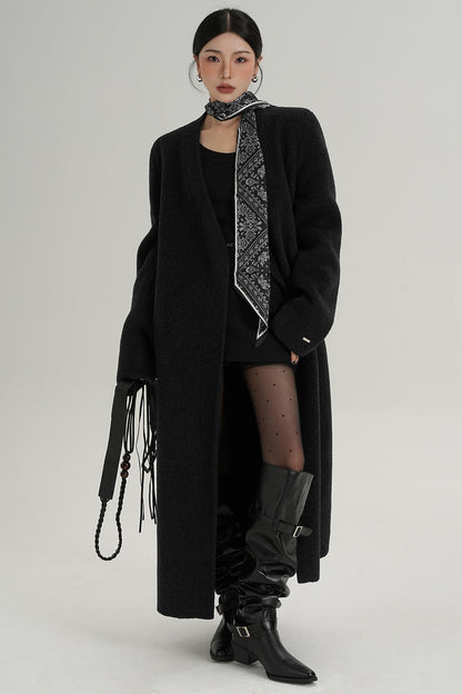 V-Neck Wool Trench Coat