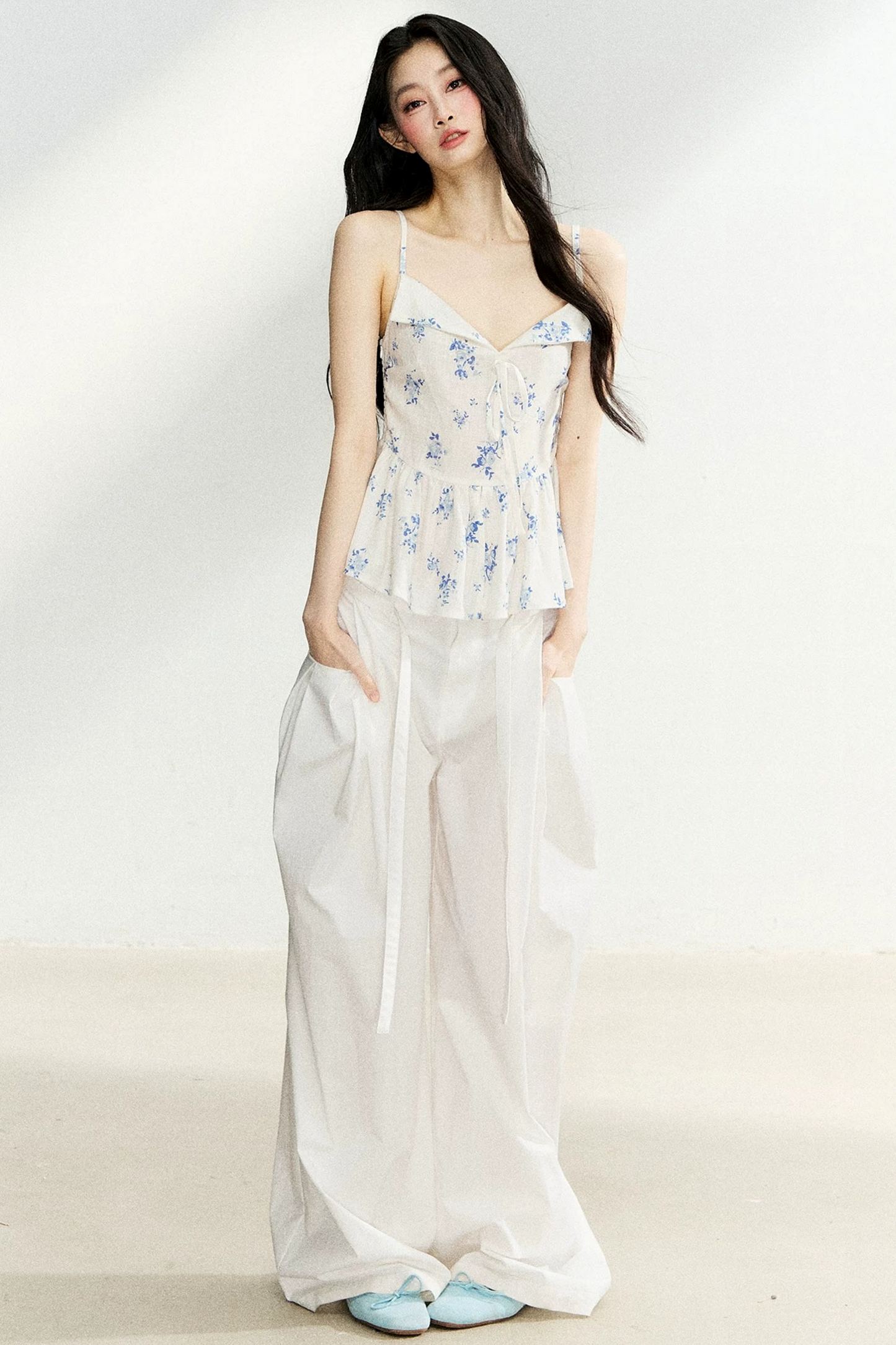 Ruffled Floral Drawstring Vest
