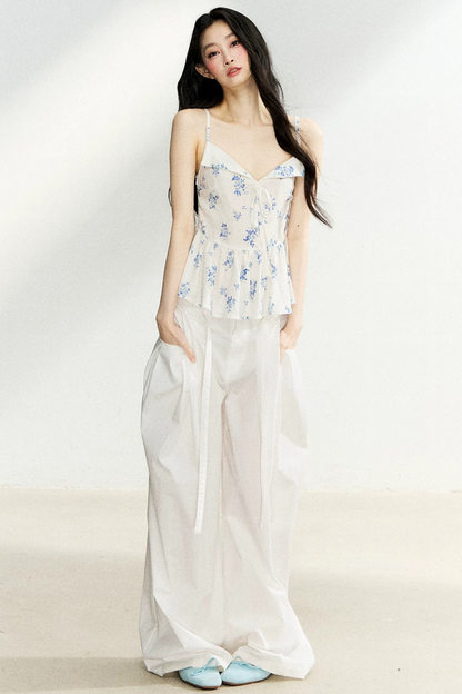 Ruffled Floral Drawstring Vest