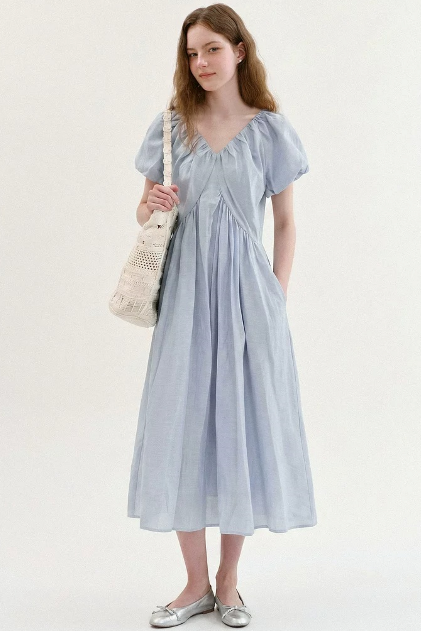 Lyocell Puff Sleeve Dress