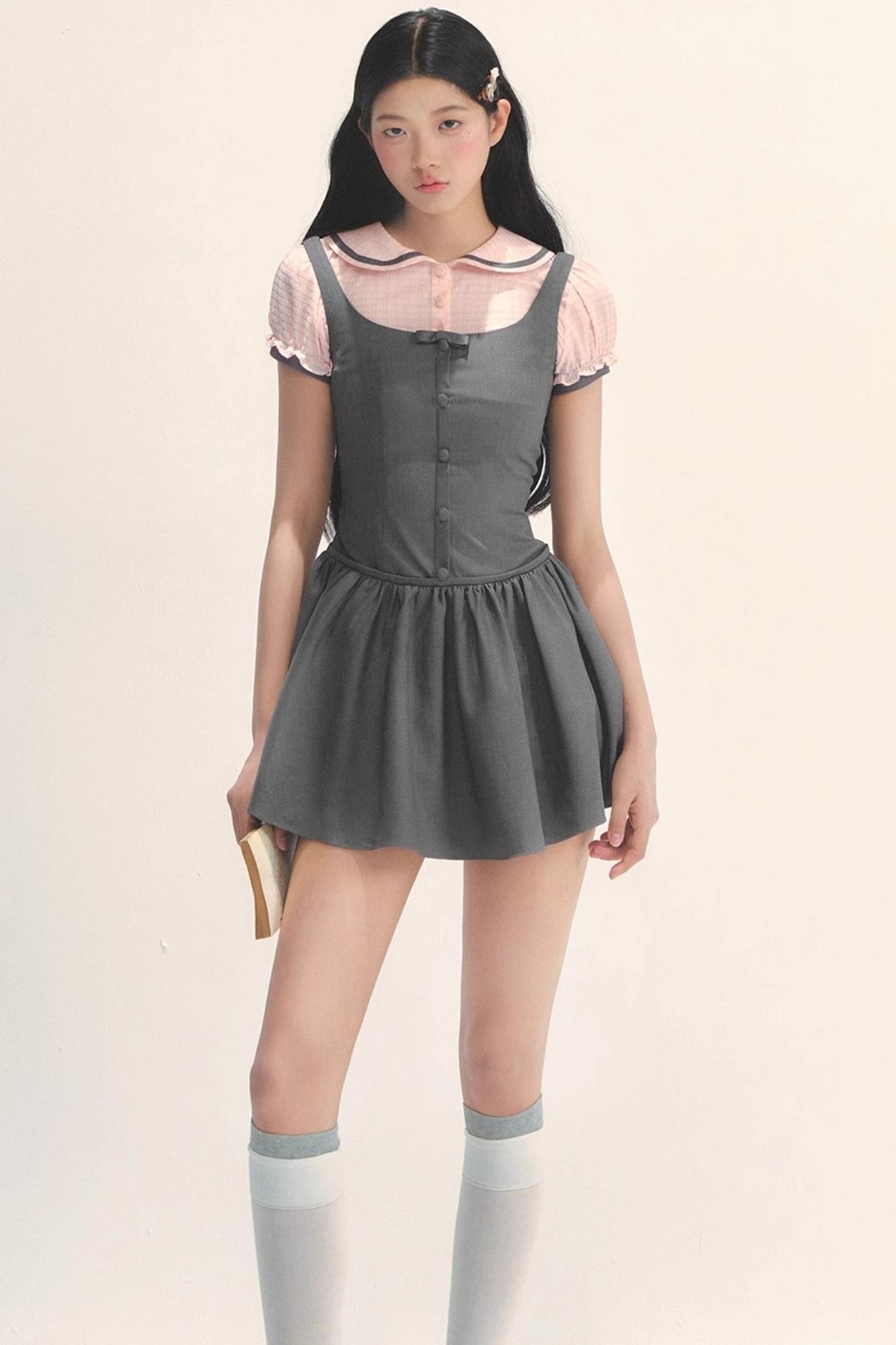 College Style Gray Pink Check Dress