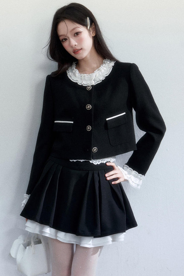 Ink-Colored Lace Jacket and Skirt Set-Up