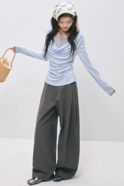 더블 웨이스트 밴드 플리츠 바지