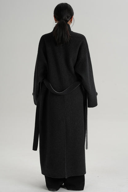Temperament Design Color-Blocking Woolen Coat