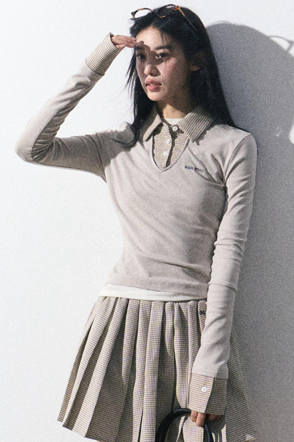 대학 스타일 슬림 스커트 니트 세트 