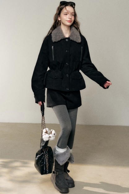 Petite Corduroy Fur Collar Jacket