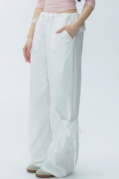 White Drawstring Wide-Leg Pants