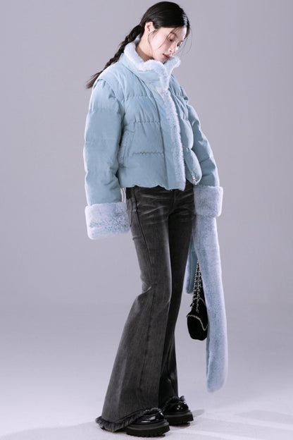 COTRE mist blue velvet detachable slivered waistcoat new national standard 90 white duck down jacket