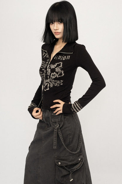 American Vintage Spice Monogram Black Long Sleeve Top