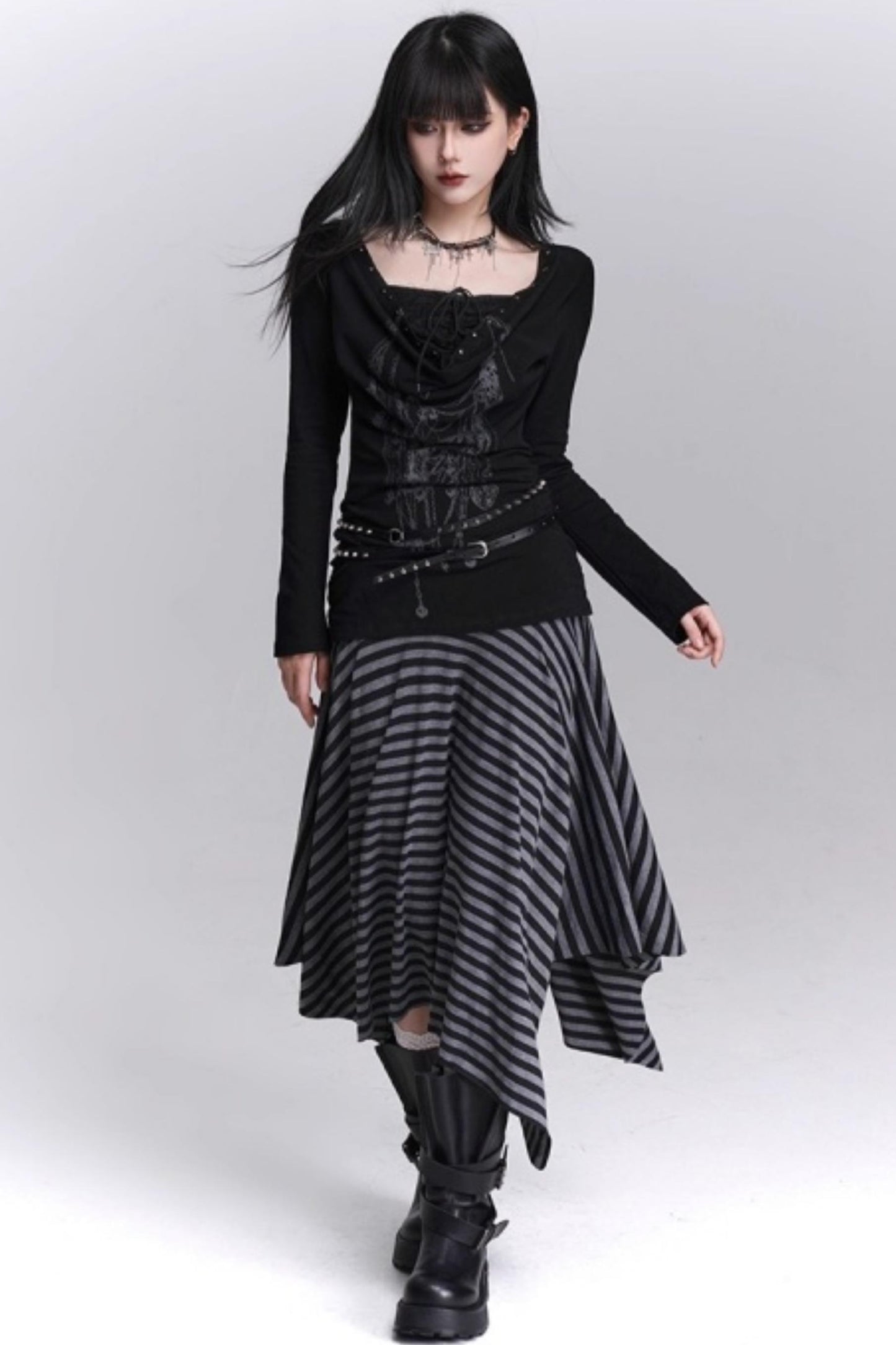 Asymmetrical Striped Skirt