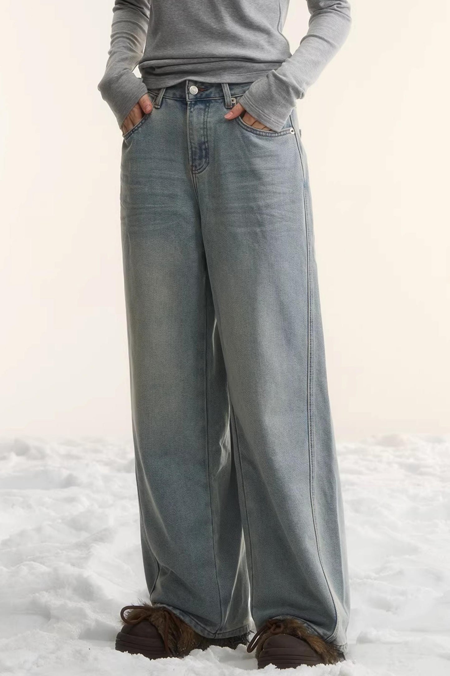 Washed Distressed Denim Pants