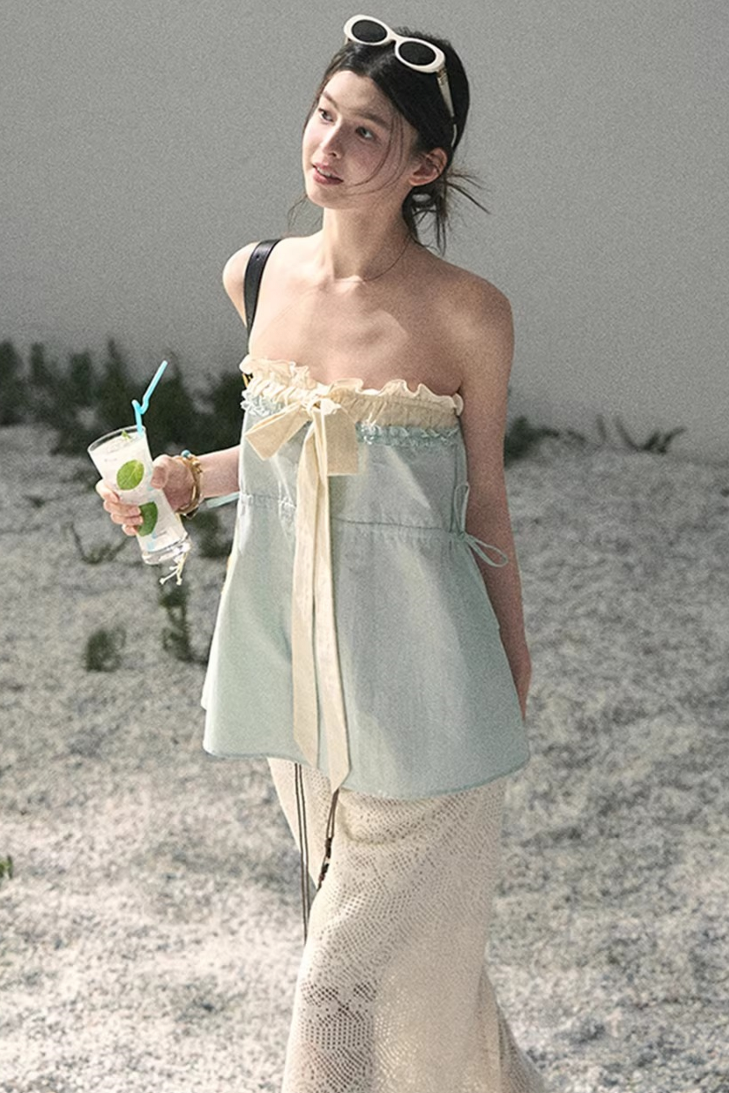 Soft Blue and White Tube Top