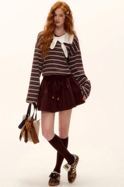 Miu-Style Striped Retro Top