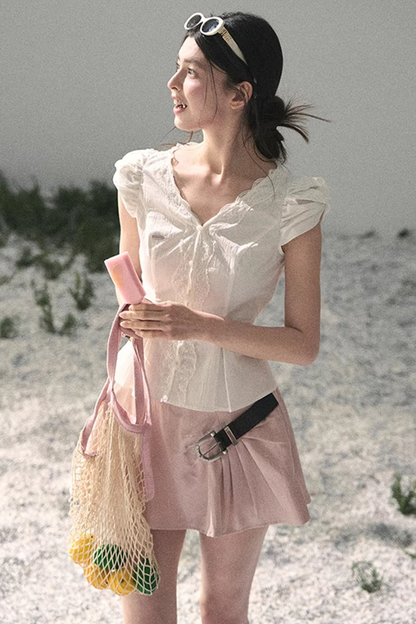 French V-Neck Lace Blouse