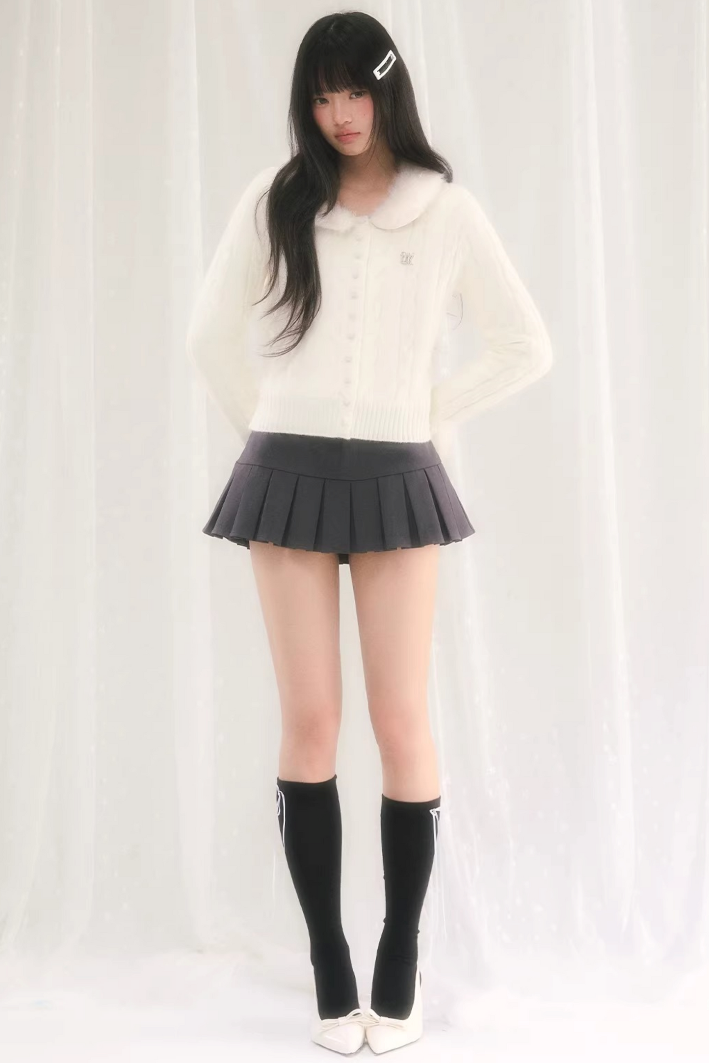 퍼 칼라 니트 가디건